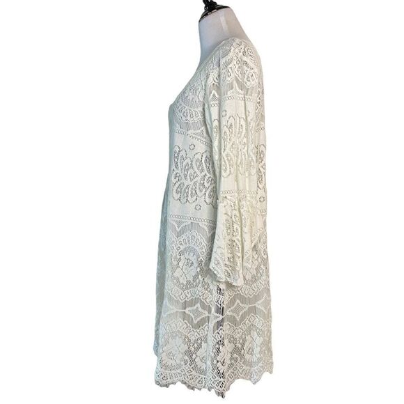 Free People Cream Sheer Crochet Cropped Sleeve Dress - Picture 7 of 9